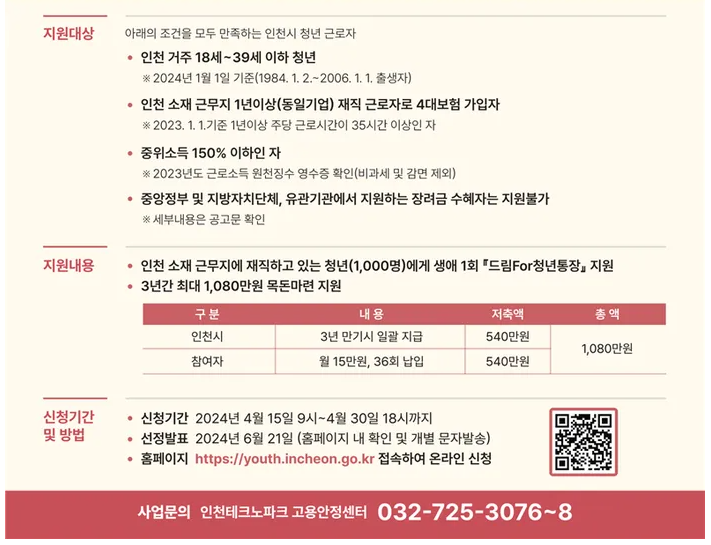 인천 드림For 청년통장 지원사업