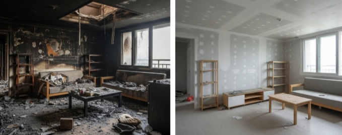 화재 청소 전후