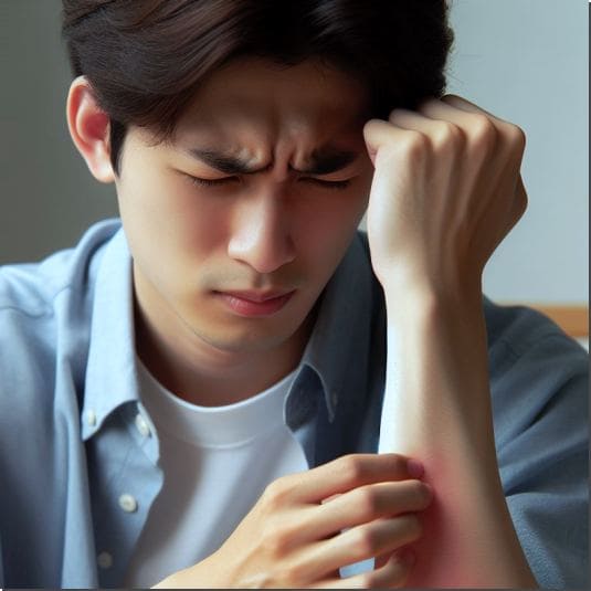 스쿠알렌은 강력한 항염 효과가 있습니다. 만성 염증으로 피부가 가려운 젊은 남성