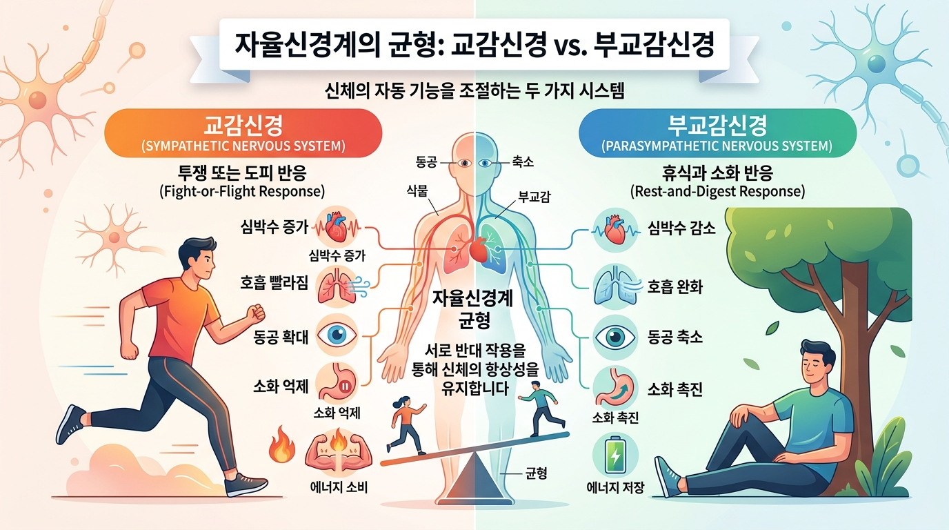 자율신경계의 균형 설명하는 인포그래피