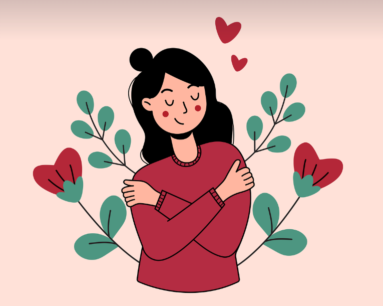 청소년기 심리학의 핵심 이론 3가지, 자기 스스로를 껴안고 있는 소녀의 그림 사진