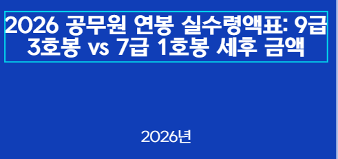 2026 공무원 연봉 실수령액표: 9급 3호봉 vs 7급 1호봉 세후 금액