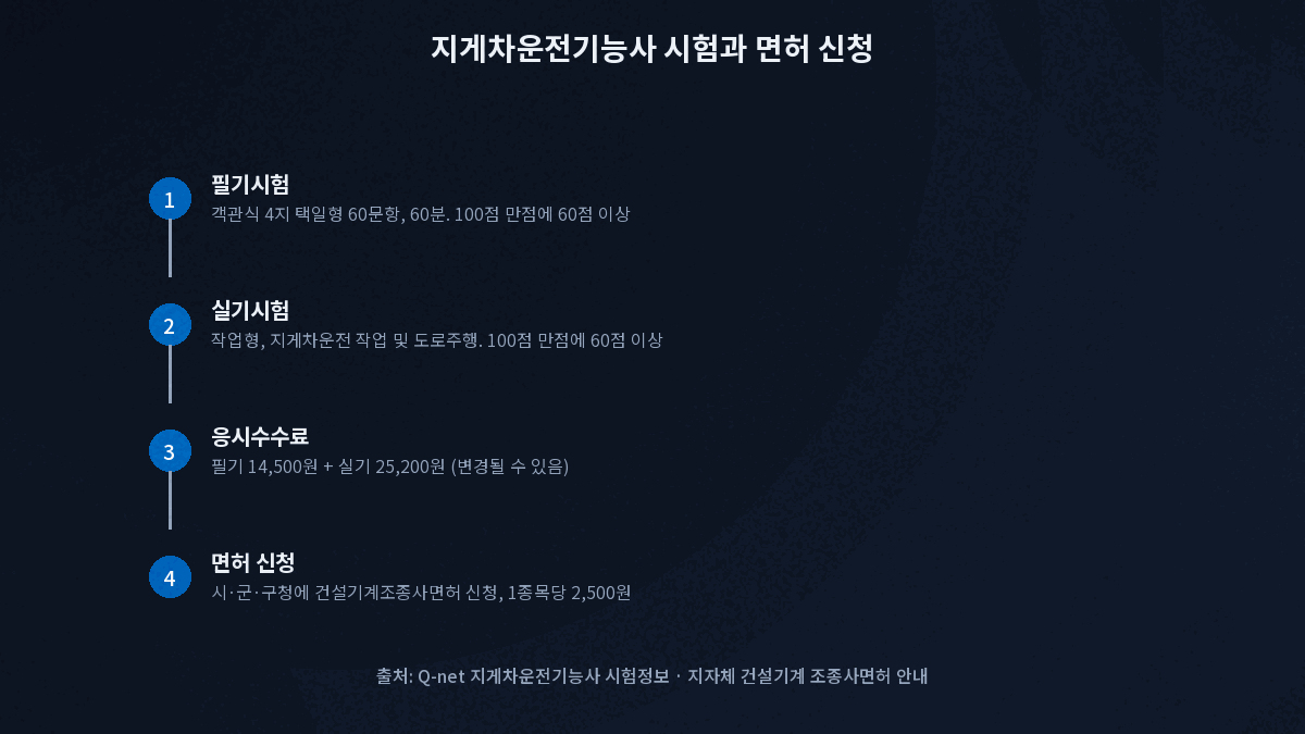 지게차운전기능사 필기 60문항 60분 실기 작업형 합격 60점 이상 응시료 시군구청 건설기계조종사면허 신청