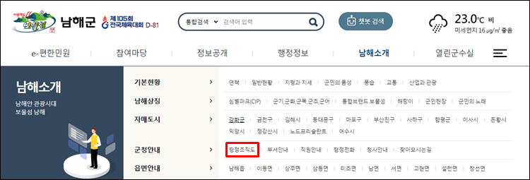 남해군청-홈페이지