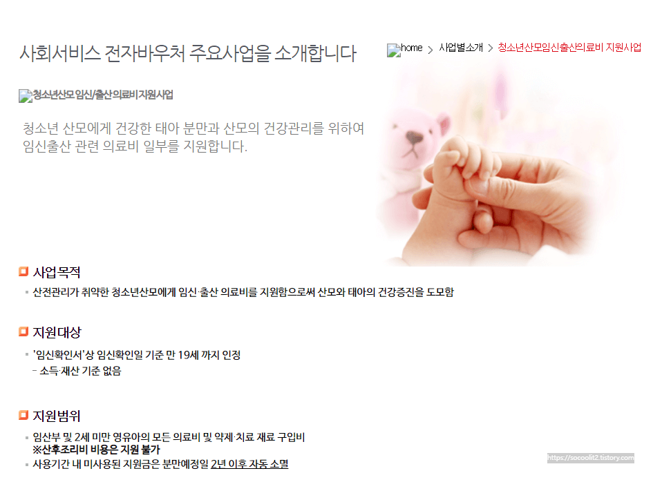 청소년산모임신출산의료비 지원사업