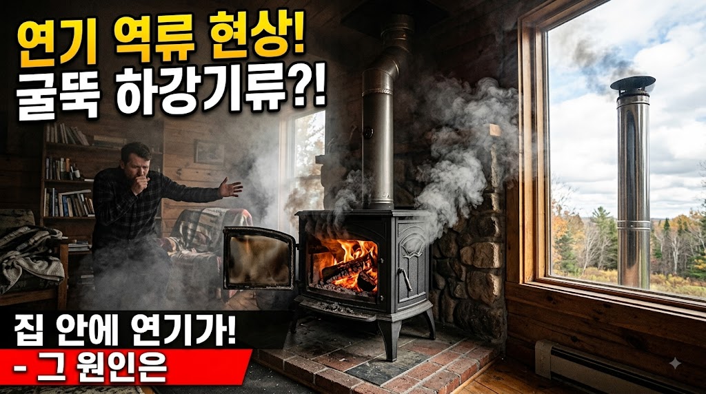 화목난로 연통에서 연기가 역류하는 현상