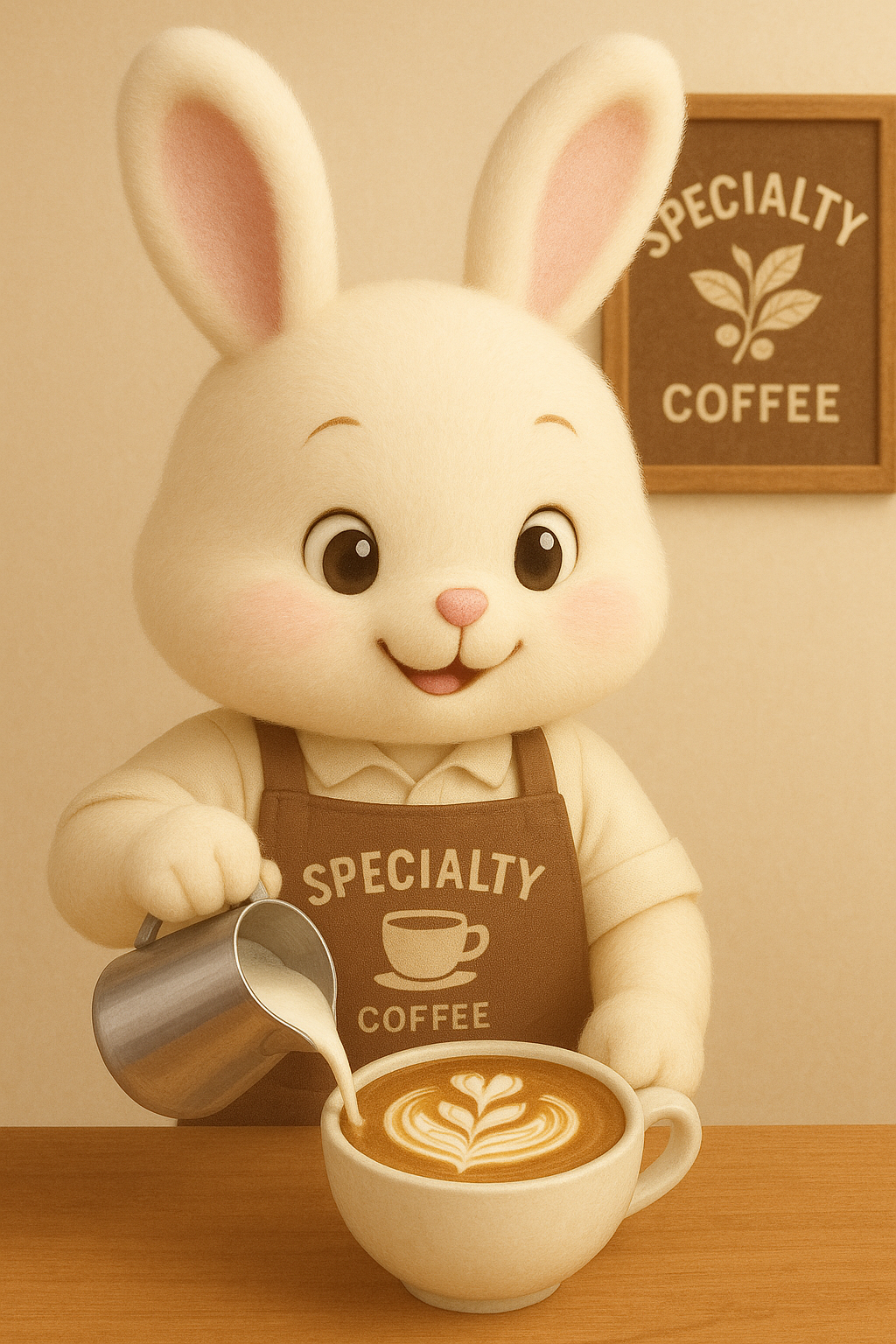 스페셜티 커피를 내리는 바리스타 토끼 캐릭터