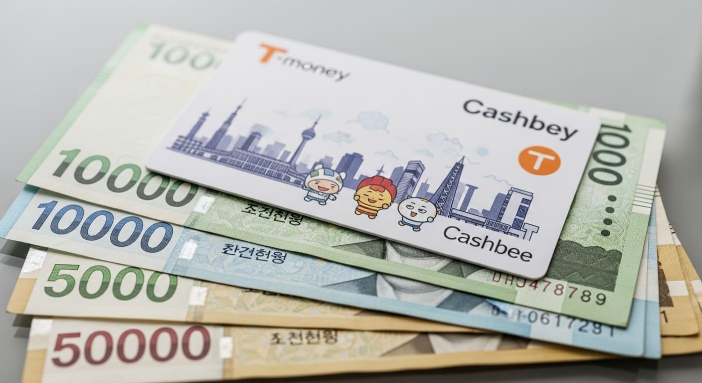 두 장의 티머니 카드 사이에서 잔액을 교환하는 모습