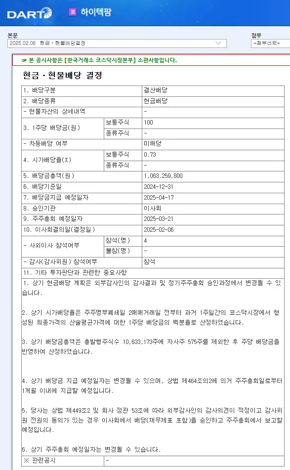 하이텍팜(106190) 2025년 배당락일