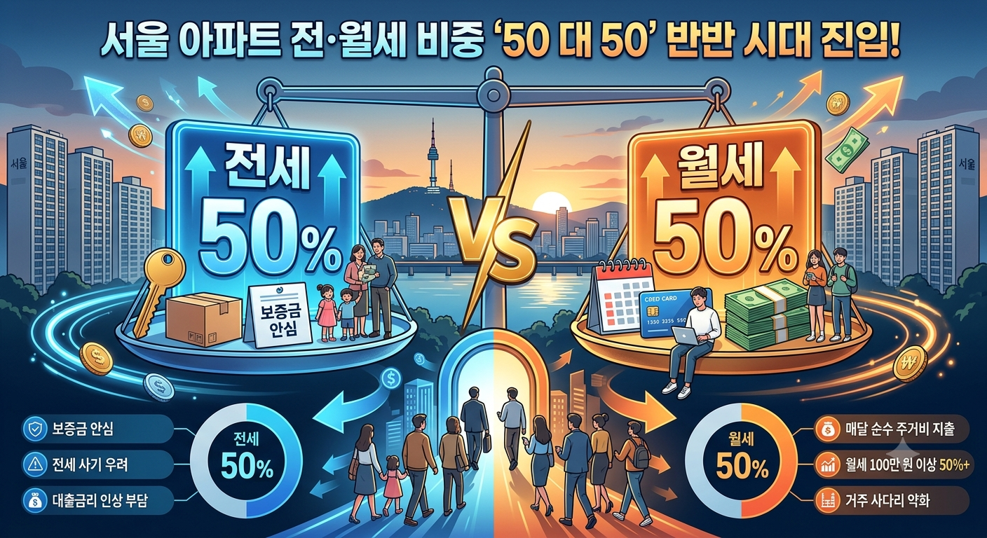 서울 아파트 전&middot;월세 비중 '50 대 50' 반반 시대 진입