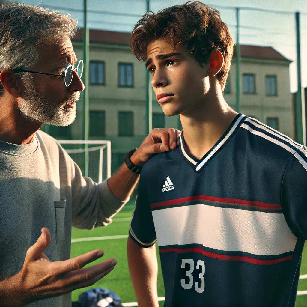 코치가 경기 후 선수에게 공감하는 모습