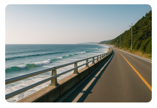 동해 바다와 도로 사진