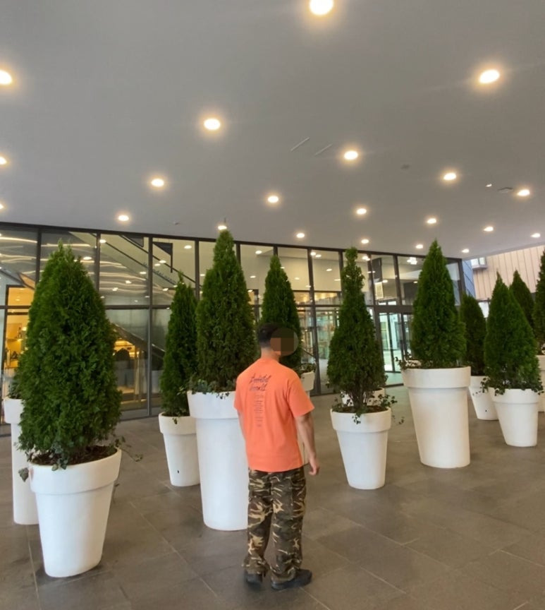 데일리룩(2025. 9. 11.)크림소다랩 스톤 워싱 피그먼트 쿼터 오렌지 블랙 반팔 티셔츠, 위캔더스 WKNDRS 카모카고 조거팬츠, 루미녹스 주황 3954뉴발란스 트레일 올블랙