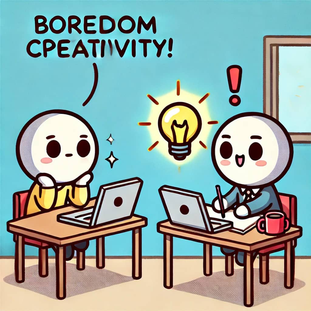 지루함 속에서 창의적인 아이디어를 떠올리는 현대인의 모습