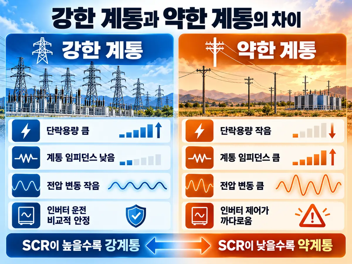 SCR 기준 강한 계통과 약한 계통 특성 비교