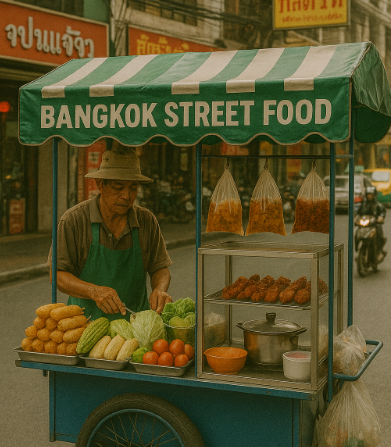 방콕 나이트마켓 속 푸드트럭 문화