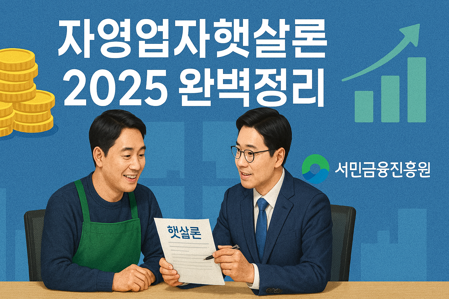 자영업자햇살론 2025 완벽정리 이미지 ❘ 서민금융진흥원, 소상공인, 정부지원대출, 자영업자를 위한 햇살론 안내