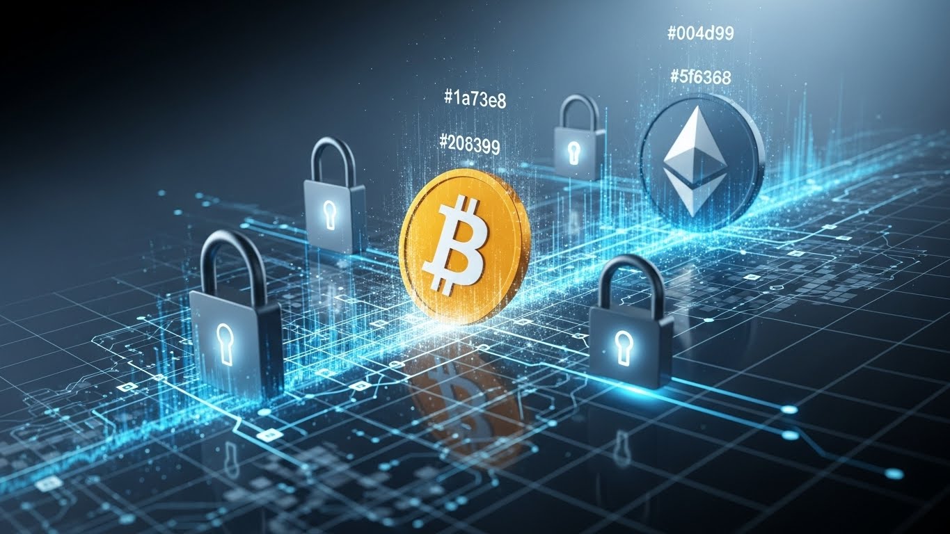 블록체인 네트워크와 암호화폐 상징이 어우러진 이미지로, 코인 시장의 혁신적인 기술 발전과 제도권 편입의 안정성을 시각적으로 표현합니다.