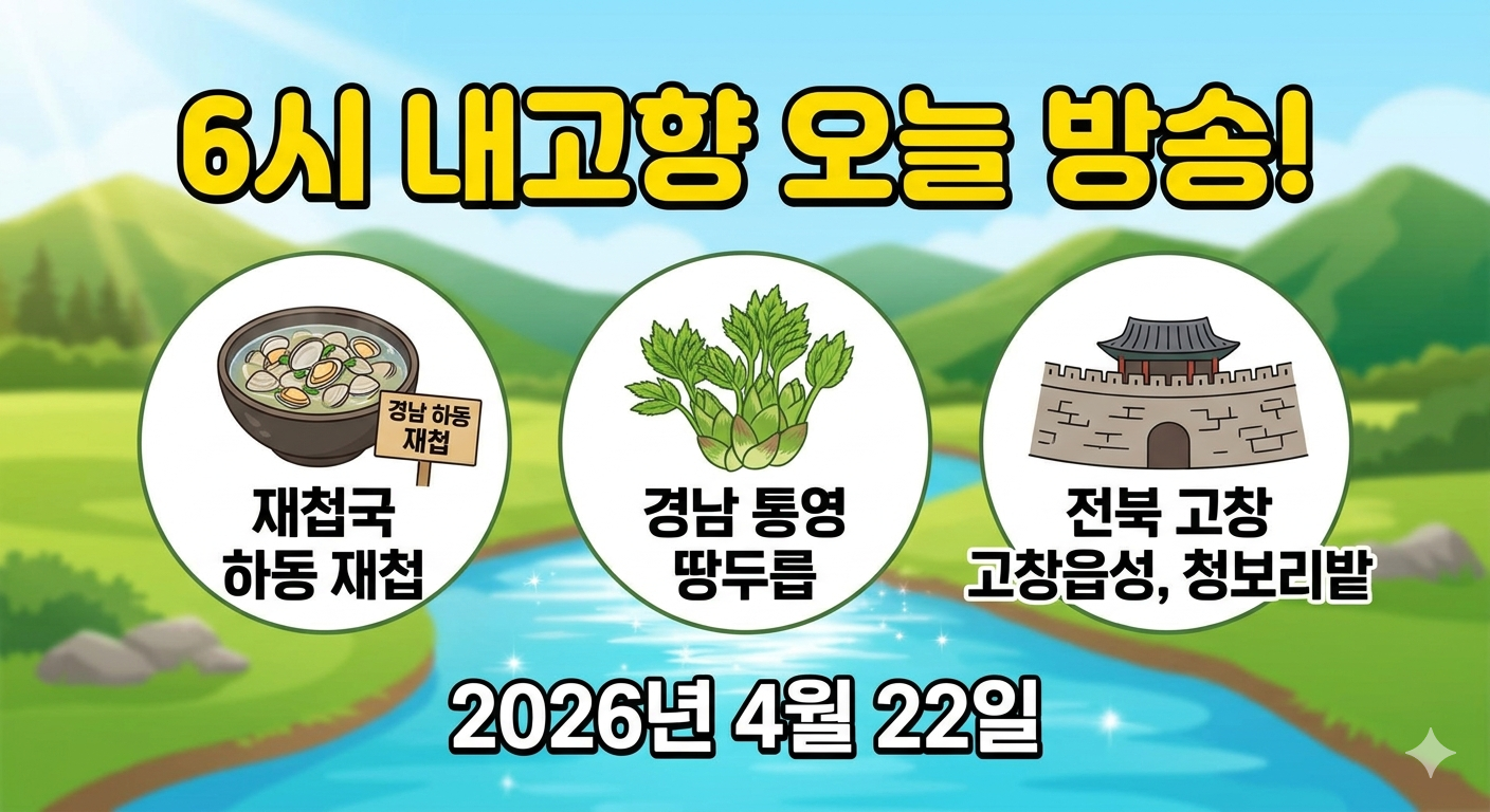 6시 내고향 오늘 방송 맛집 어디? 4월 22일 하동 재첩국&middot;통영 땅두릅&middot;고창 청보리밭 축제 정보 관련사진