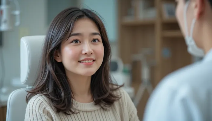 유방암 3기 생존율 정보를 듣고 희망적인 표정을 짓는 여성의 모습