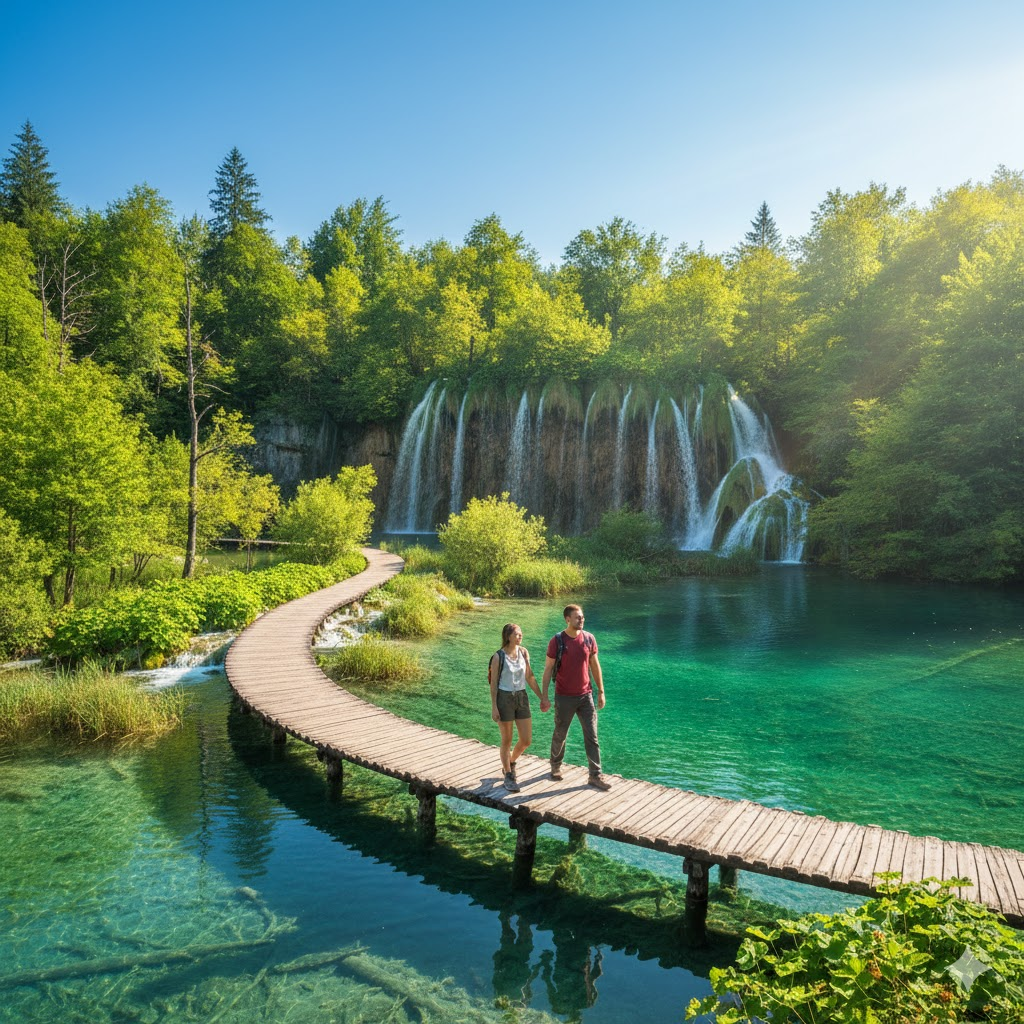 나무 다리 위 산책