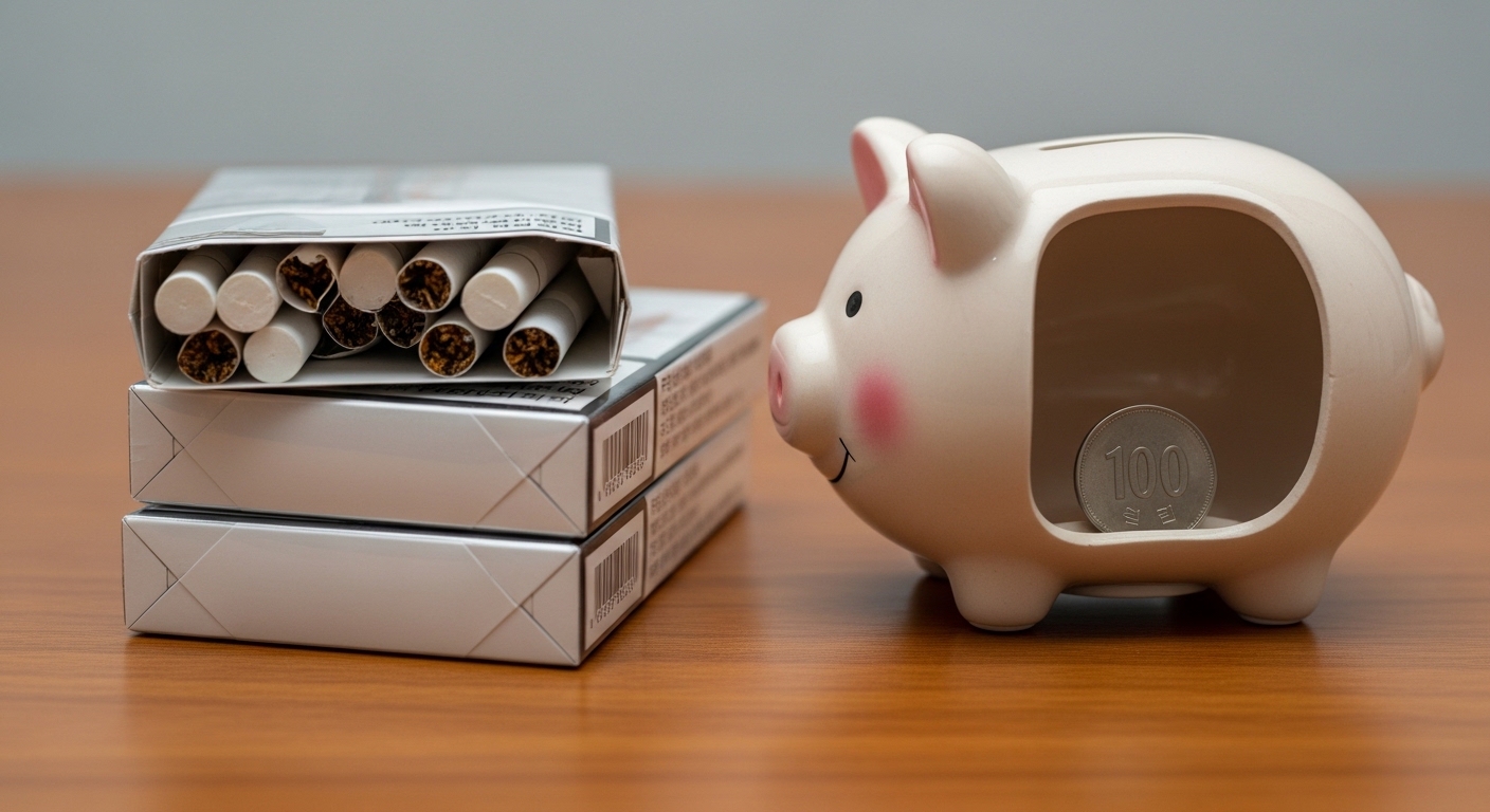 담배를 사기위해 조금씩 모아둔 돼지저금통을 털었다.