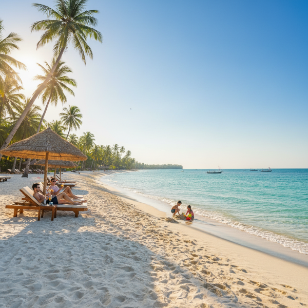2025년 겨울, 따뜻한 동남아 해변에서 휴식을 즐기는 사람들