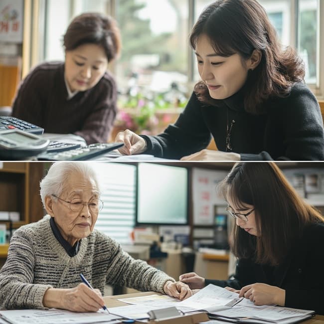 가정에서 복지 신청을 준비하는 가족의 모습