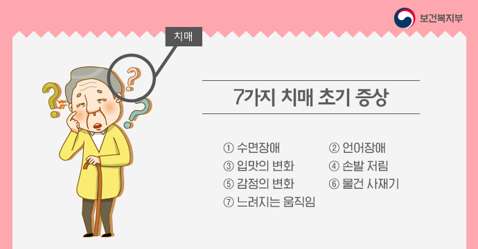 7가지 치매 초기 증상 
출처 보건복지부