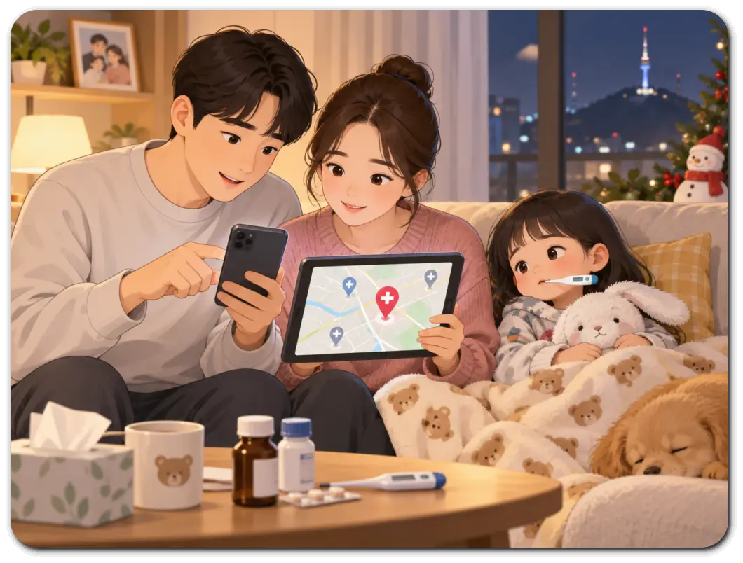 공휴일-자녀가-아파서-병원-검색중인-가족