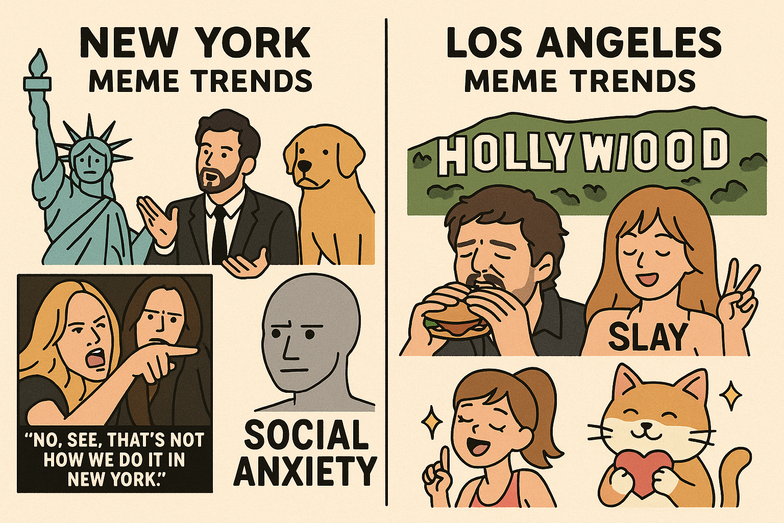 뉴욕 vs LA 밈 트렌드: 도시별 감성 차이와 유머코드 분석