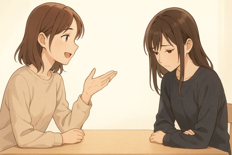 불안형 인간관계를 상징하는, 서로 다른 분위기의 두 사람