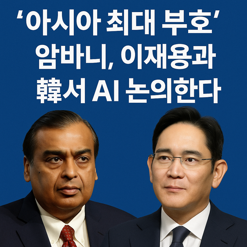 이재용 회장과 무케시 암바니 회장의 회동 및 AI·6G 협력 논의를 강조한 경제 뉴스 썸네일 이미지