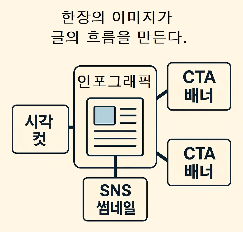 블로그 콘텐츠에서 시각 콘텐츠로 확장되는 흐름을 도식으로 표현한 이미지