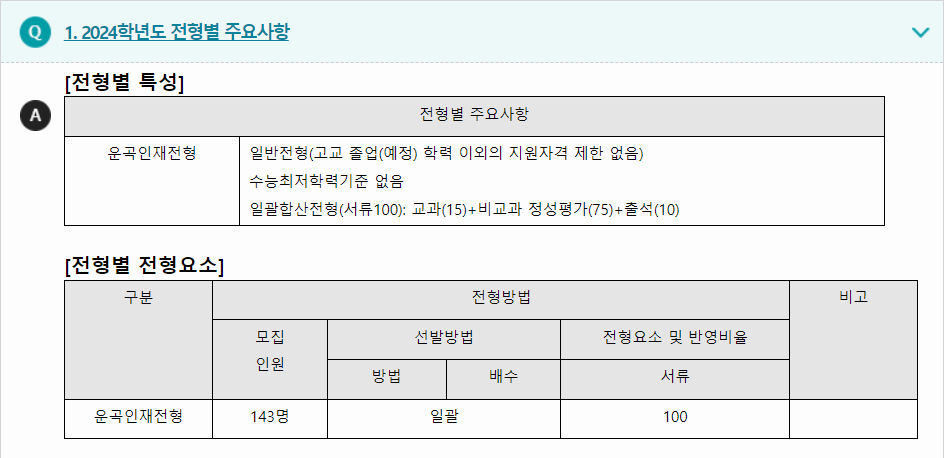 2024학년도 한라대학교 학생부종합전형 전형별 주요사항