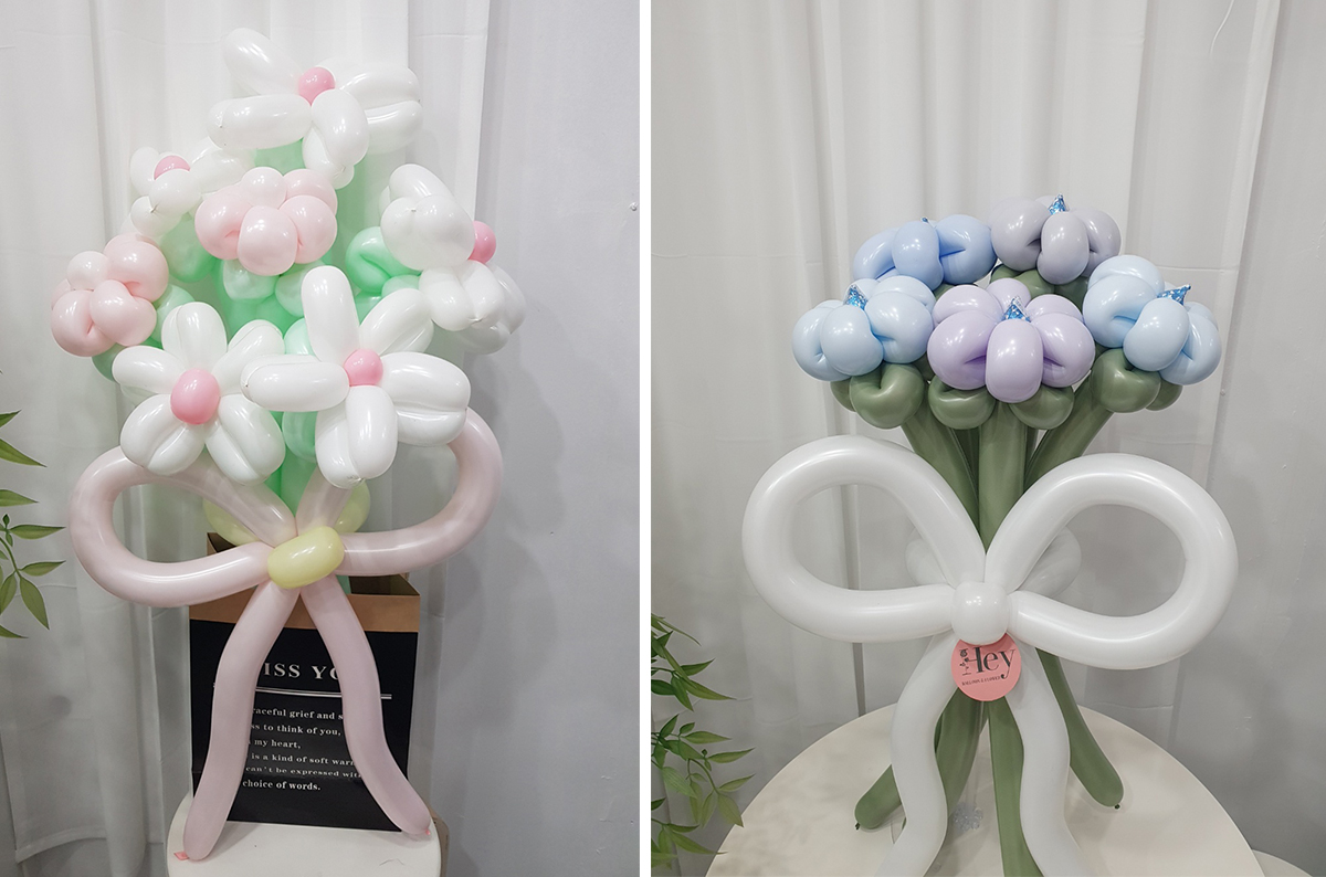 풍선으로 만든 데이지 꽃다발