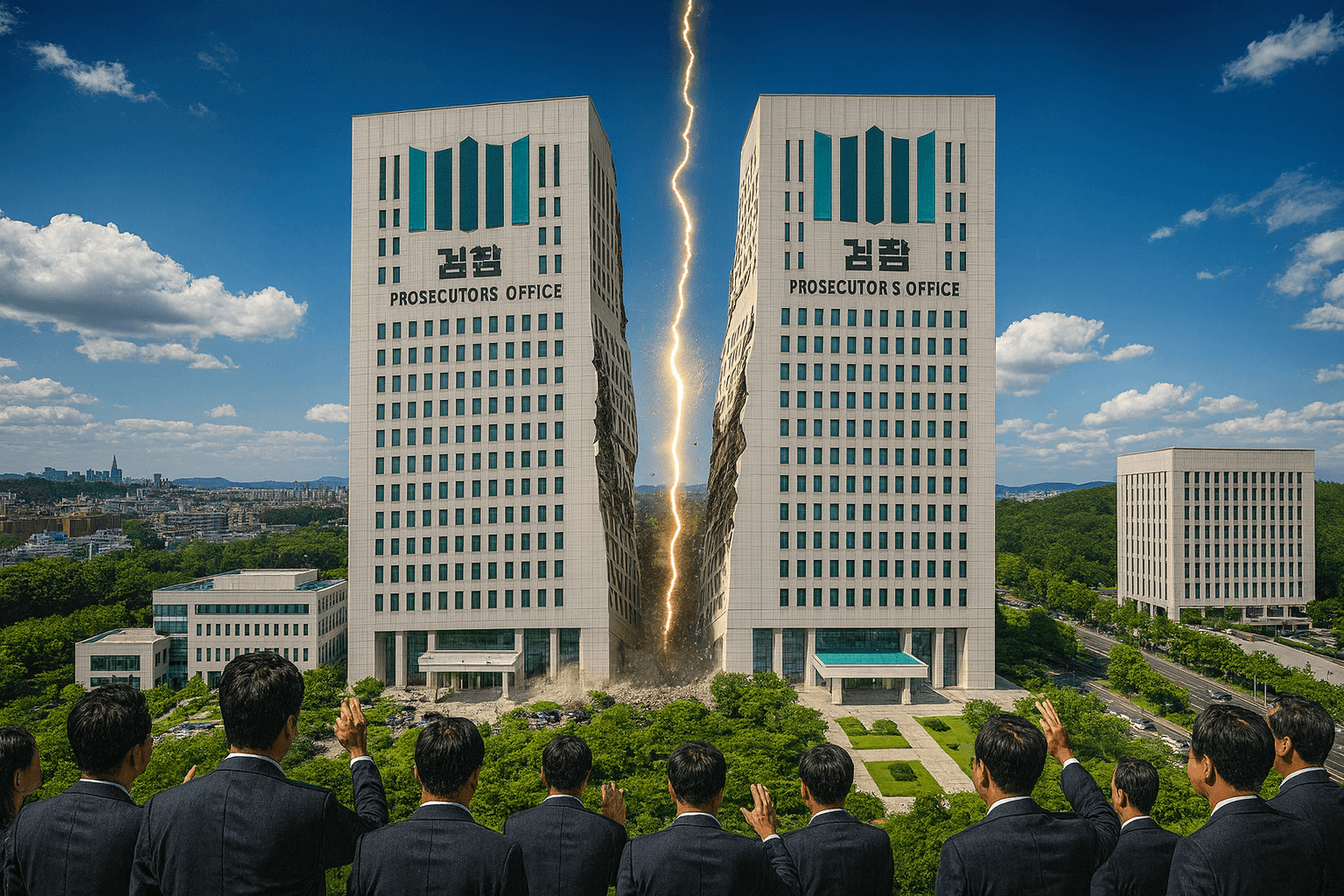 대한민국 검찰청 건물이 해체되어 두 개의 새로운 기관으로 분리되는 모습 3