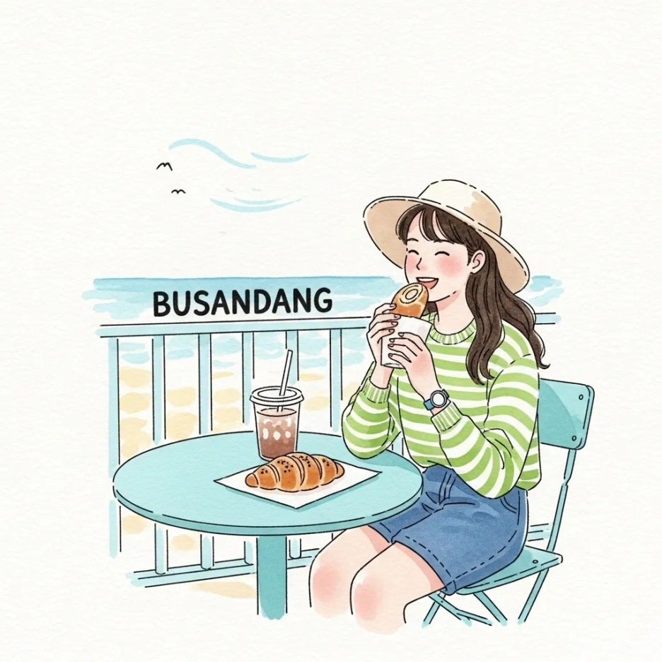 빵과 함께 여유로운 시간을 보내는 모습