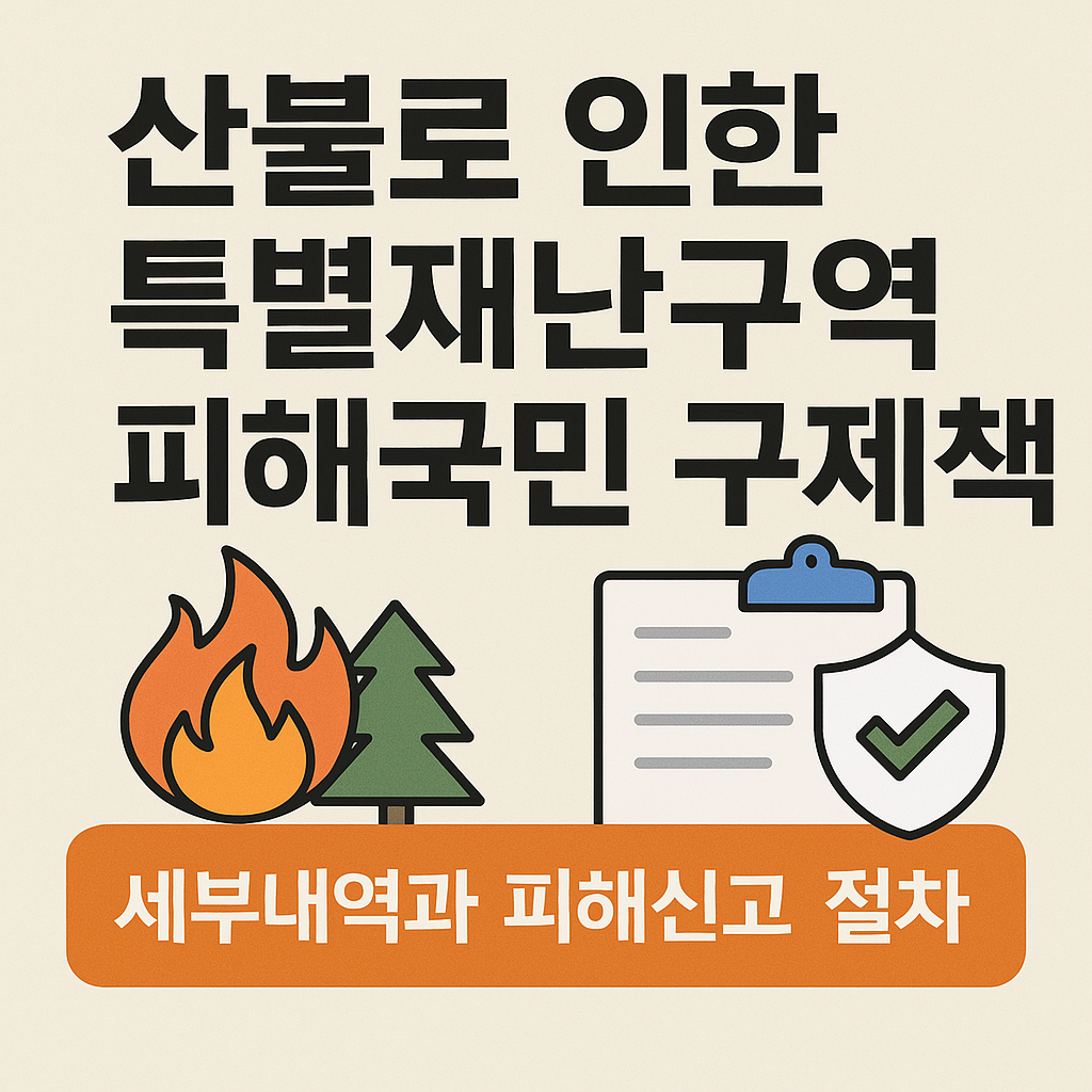 산불로 인한 특별재난구역 피해국민 구제대책을 안내하는 정보성 이미지