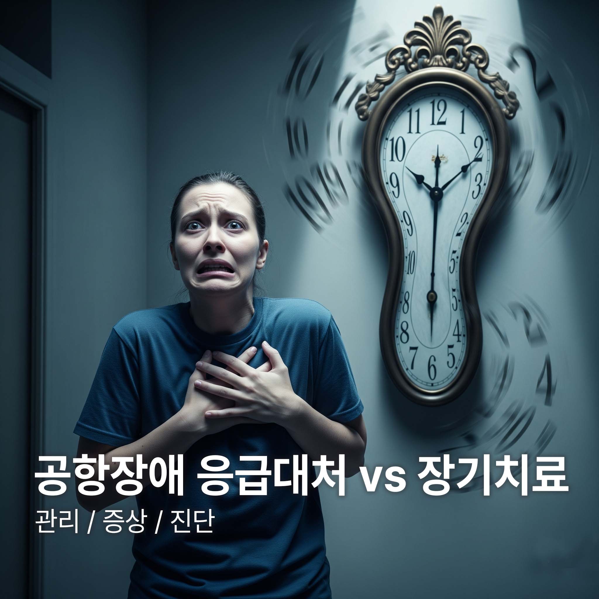 공황장애가 온 사람이 시간이 멈춘것 같은 괴로움을 느끼고 있는 것을 나타낸 그림