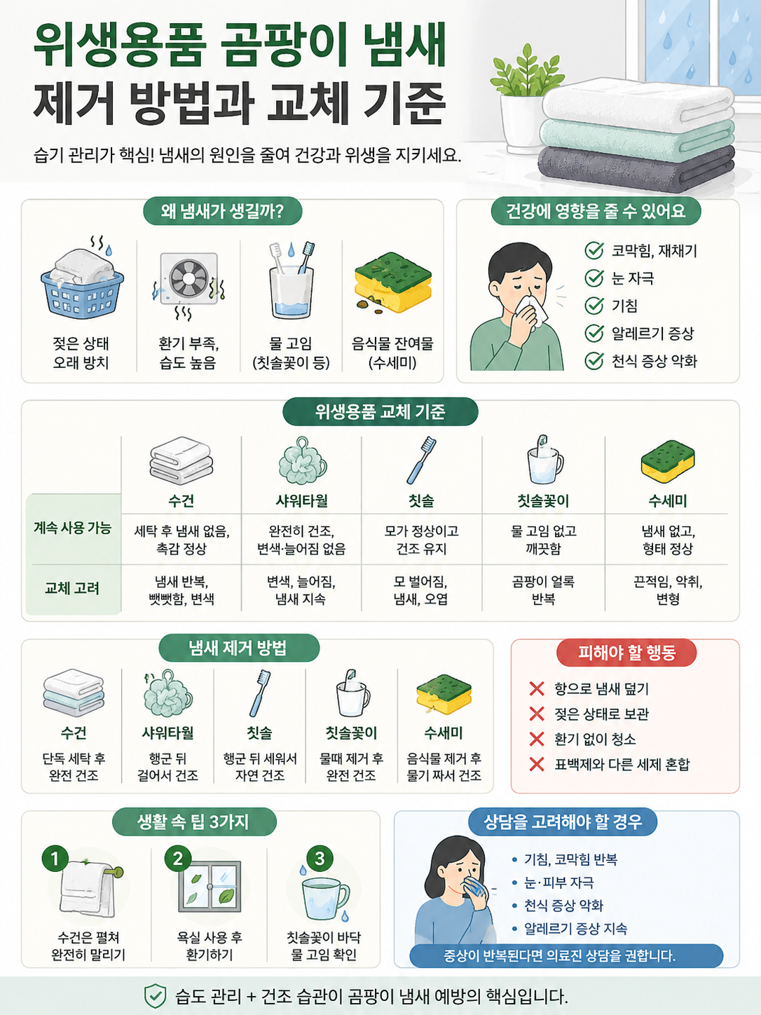 장마철 수건 냄새 원인과 예방 방법