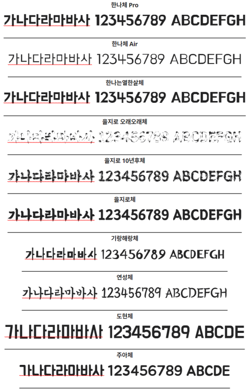 배달의민족 글꼴 전체 글꼴 표기