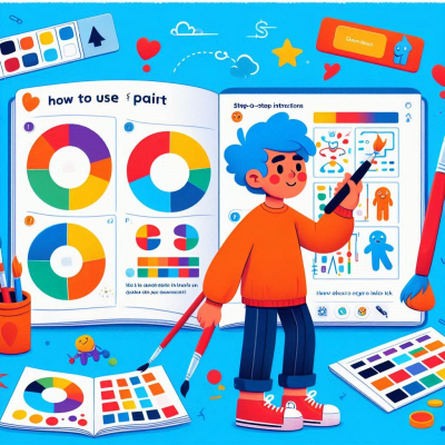 색상 조합을 배우는 그림책과 그림을 그리는 소년.