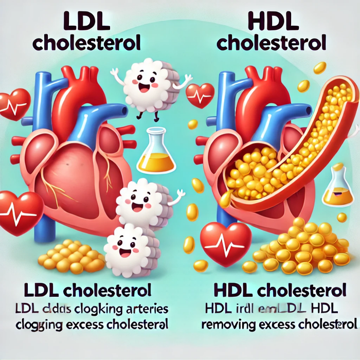 LDL과 HDL 콜레스테롤의 차이를 시각적으로 표현한 그래픽