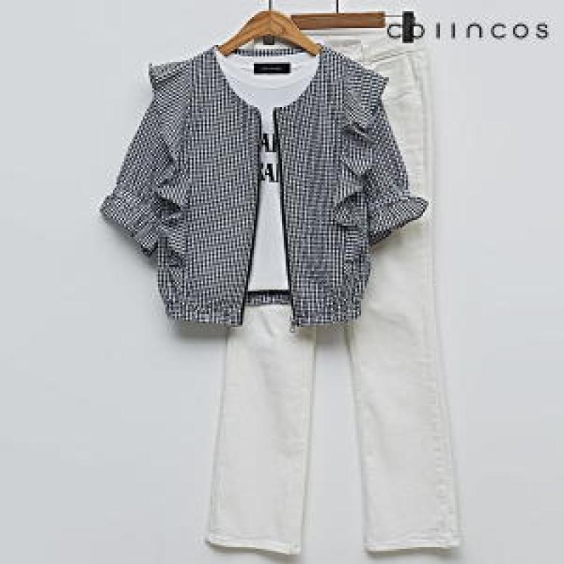 코인코즈 프릴 포인트 체크 패턴 페미닌 자켓 IY3MJ5010