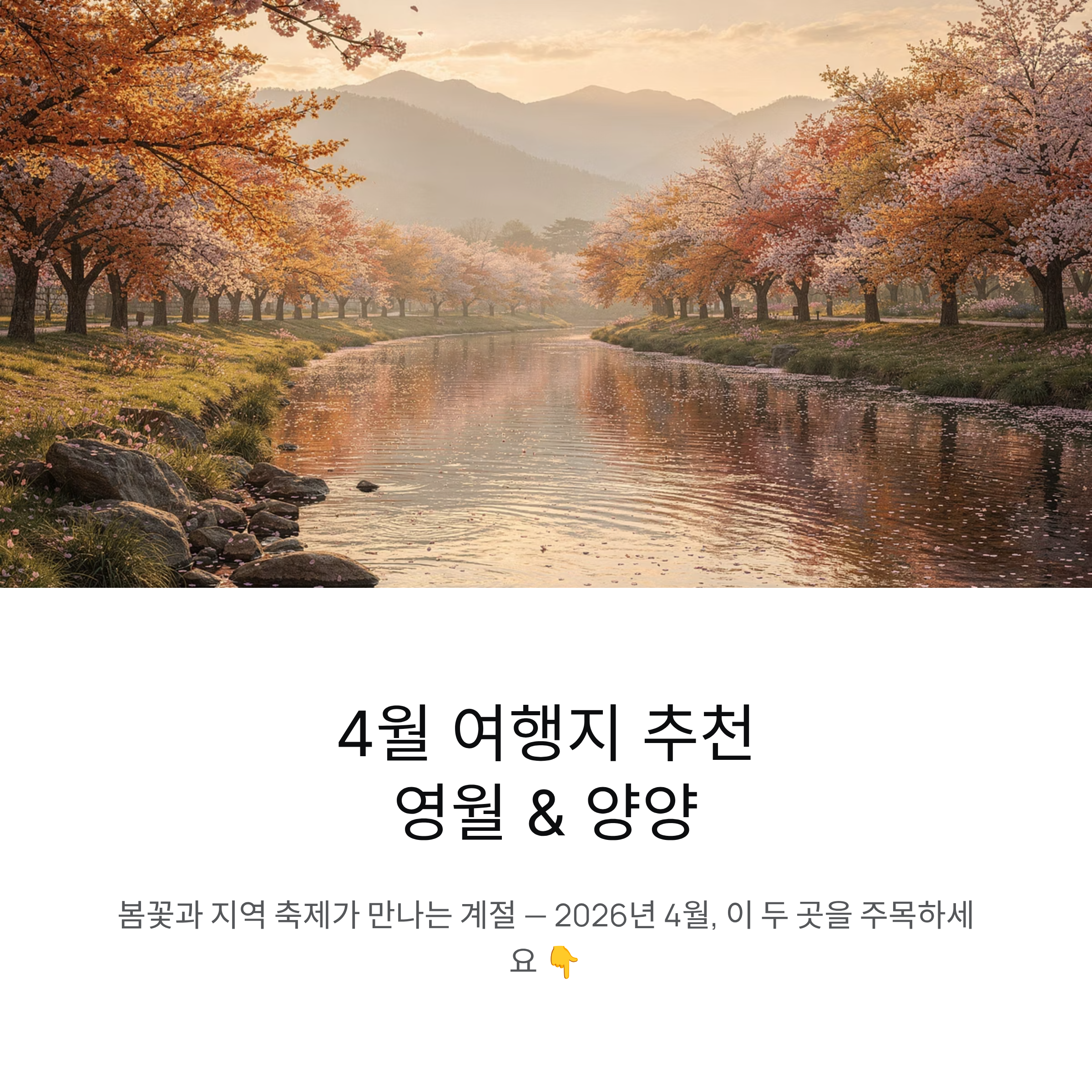4월 여행지, 영월·양양…단종제·벚꽃축제 (2026년 기준)