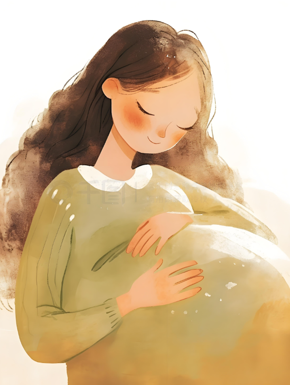 긴머리에파마를하고임신중인여성그림