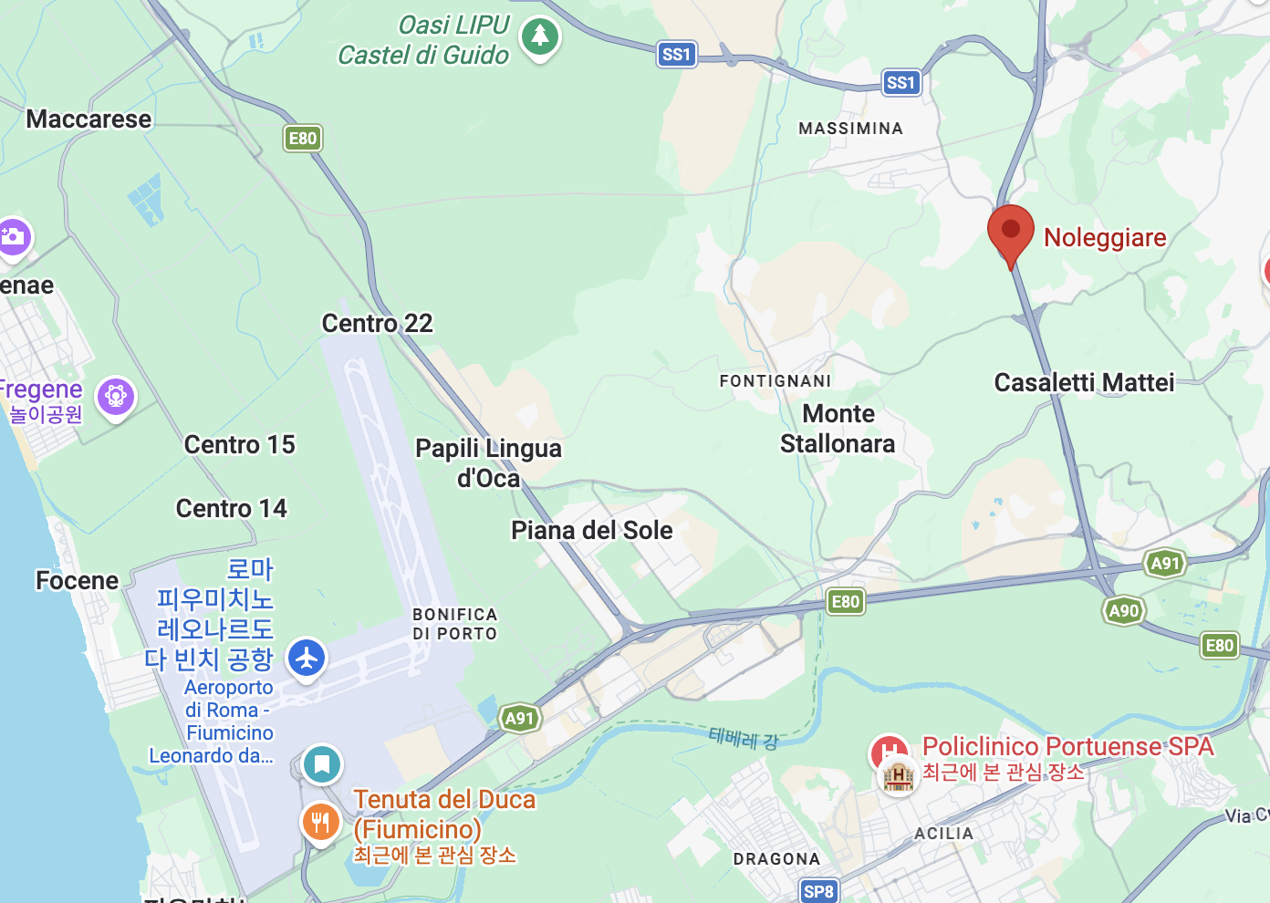 놀레지아레 위치 구글지도 상세페이지 로마공항 근교