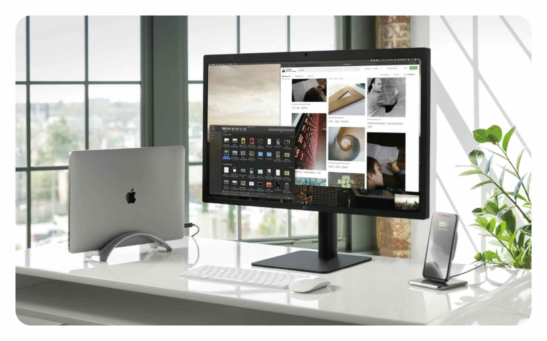 맥북 클램쉘 모드로 외부 모니터 연결해 사용하는 예시 사진