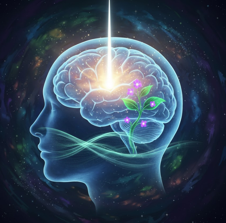 명상이 뇌에 미치는 긍정적 영향을 이미지화한 그림